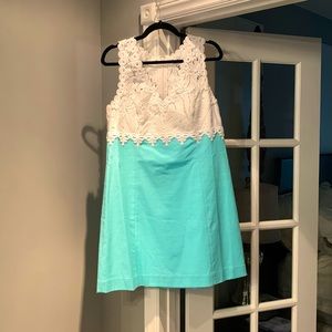 NWT 14 Lilly Pulitzer Sandi stretch shift dress in sea salt blue